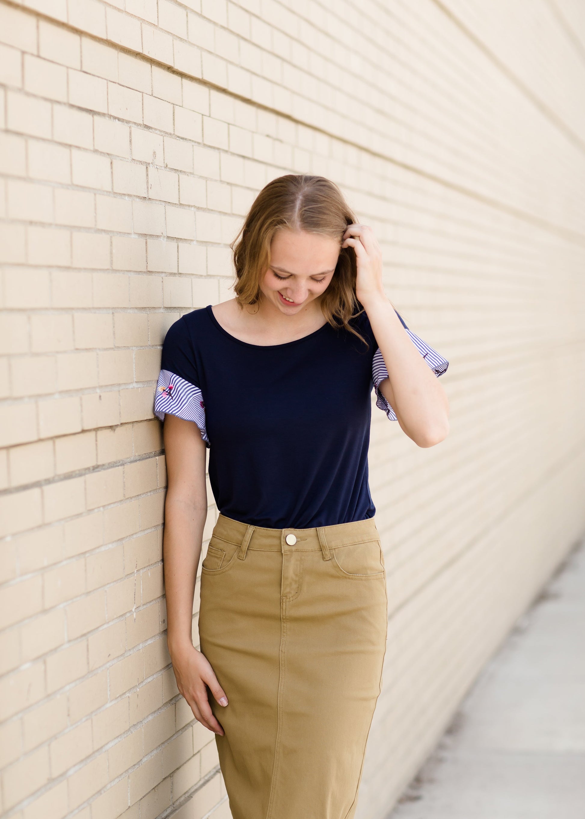 Stripe and Floral Sleeve Top - Final Sale Tops