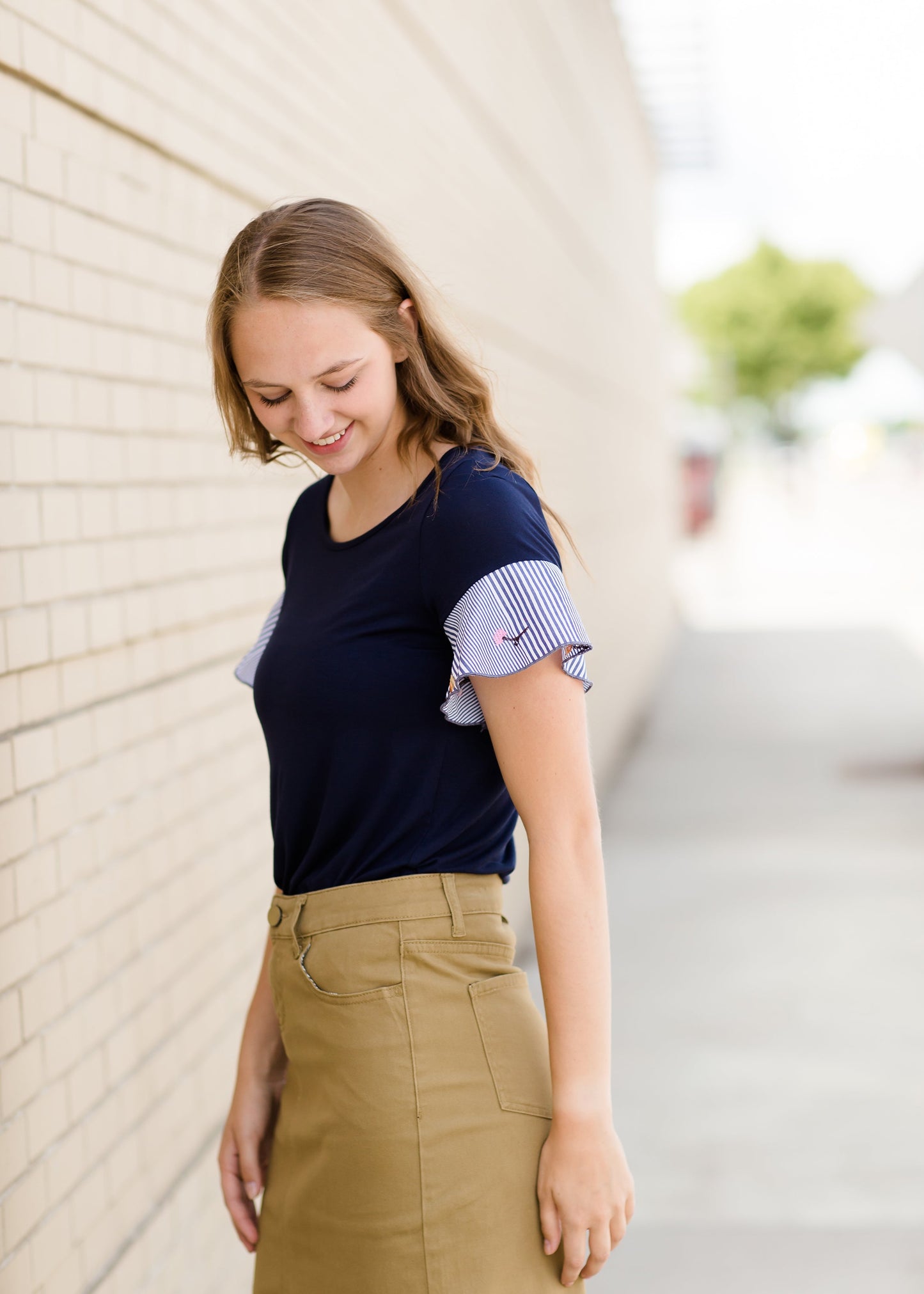 Stripe and Floral Sleeve Top - Final Sale Tops