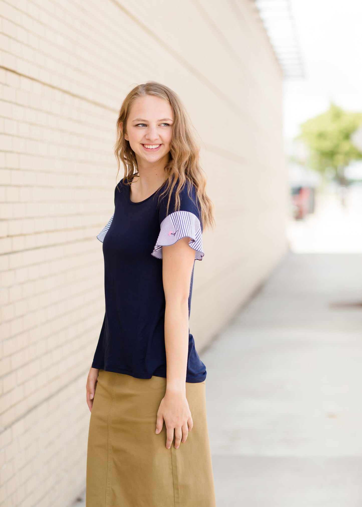 Stripe and Floral Sleeve Top - Final Sale Tops