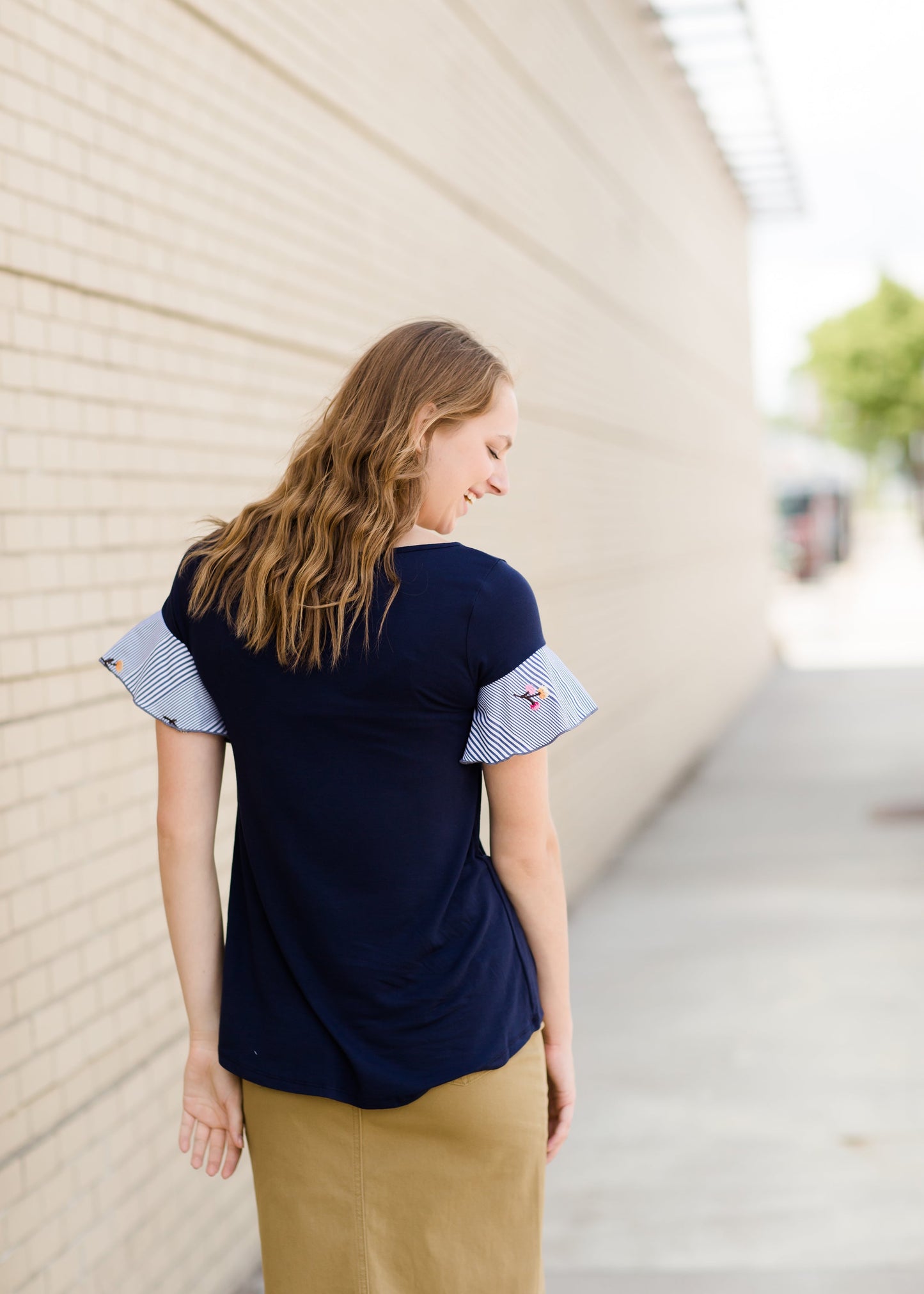 Stripe and Floral Sleeve Top - Final Sale Tops