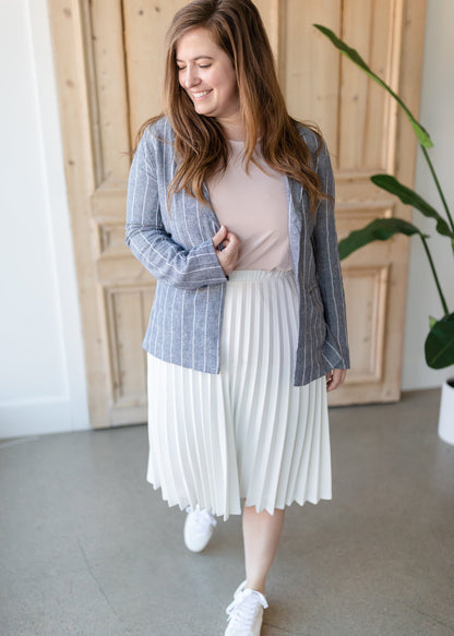 Stripe Chambray + Ivory Linen Blazer Tops