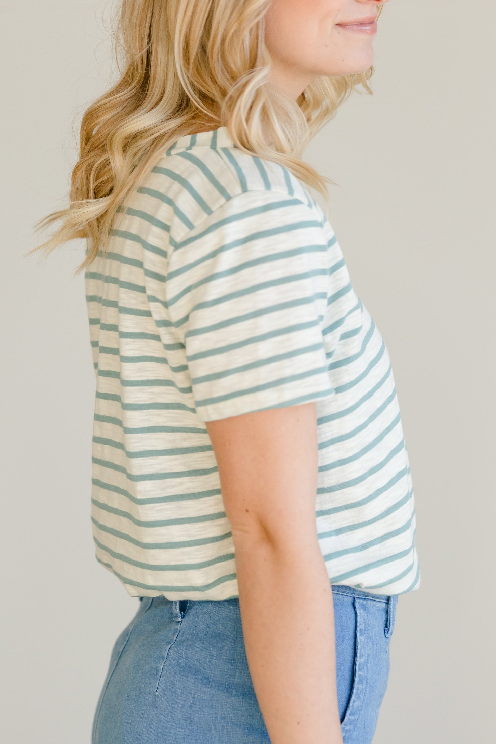 Stripe Knit V-Neck Tee - FINAL SALE Tops