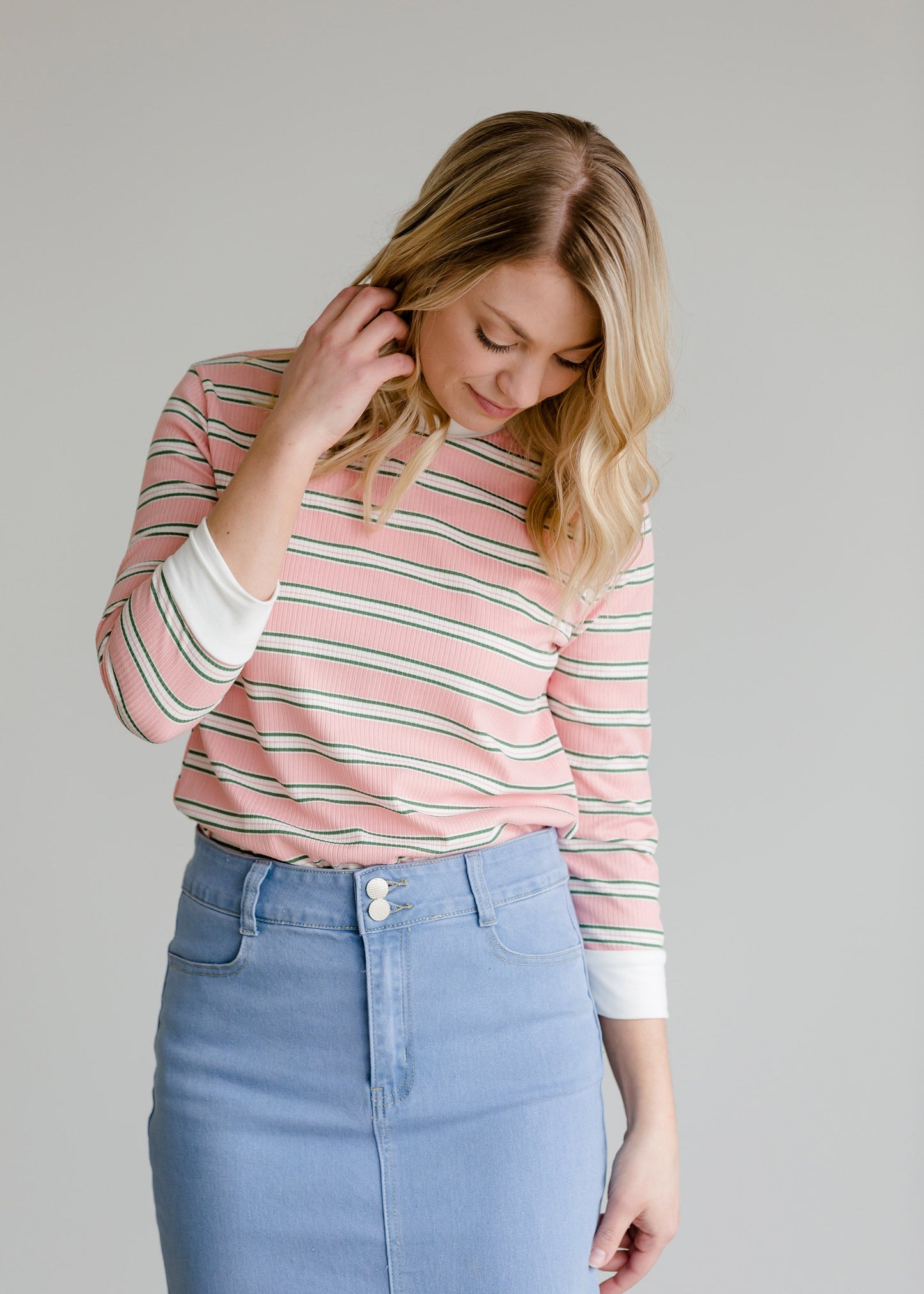 Striped 3/4 Sleeve Casual Top - FINAL SALE Tops