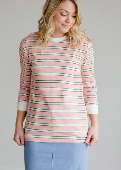 Striped 3/4 Sleeve Casual Top - FINAL SALE Tops