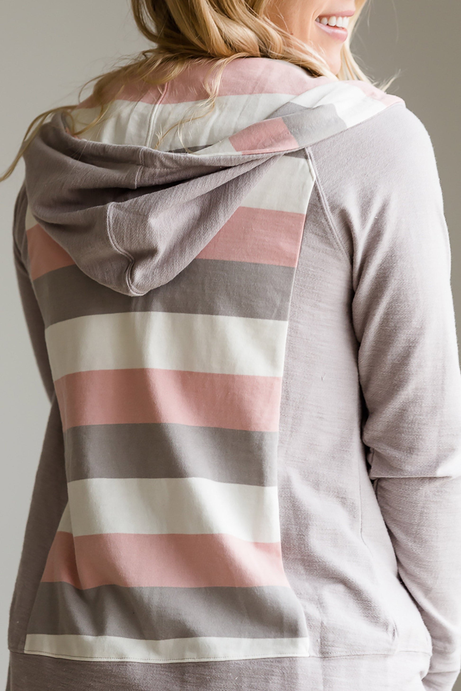 Striped Back Zip Up Hooded Sweatshirt - FINAL SALE Tops