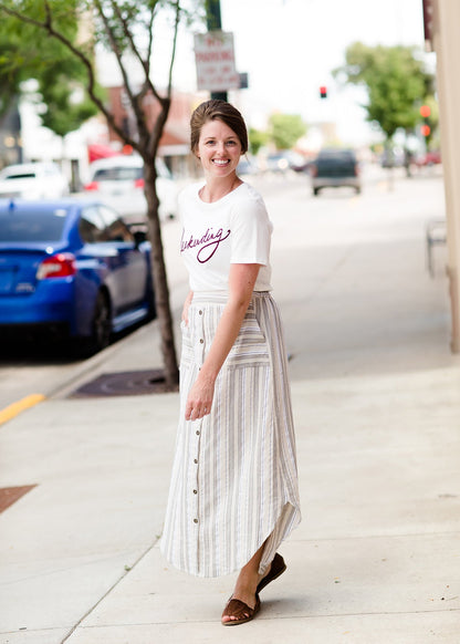 Striped Button Linen Midi Skirt - FINAL SALE Skirts