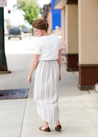 Striped Button Linen Midi Skirt - FINAL SALE Skirts