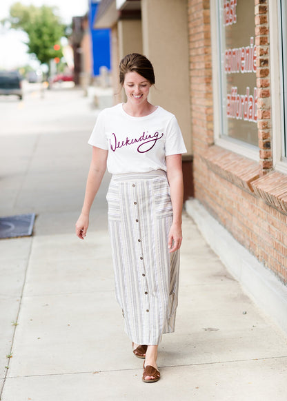 Striped Button Linen Midi Skirt - FINAL SALE Skirts