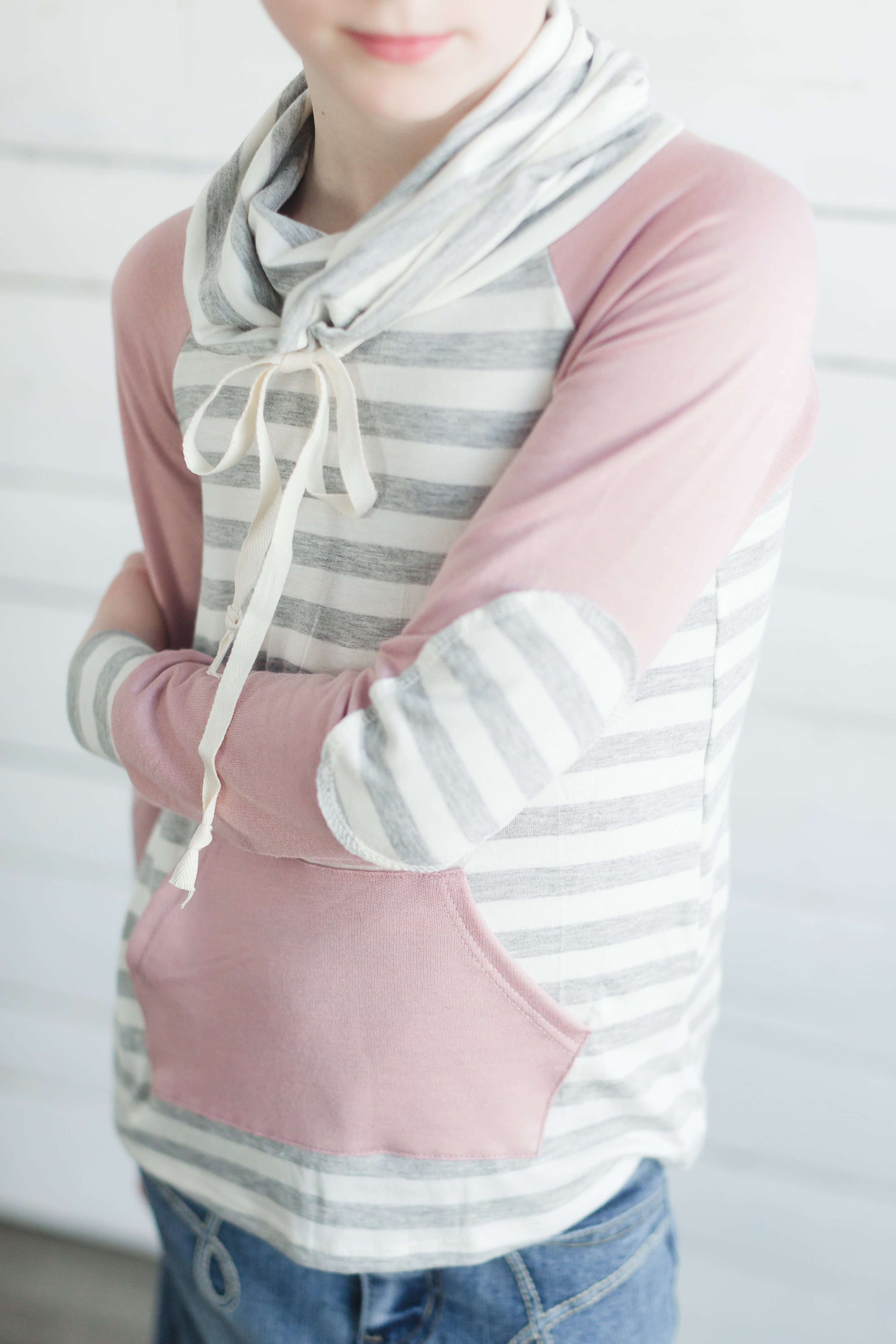 Striped Color Block Cowl Neck Girls