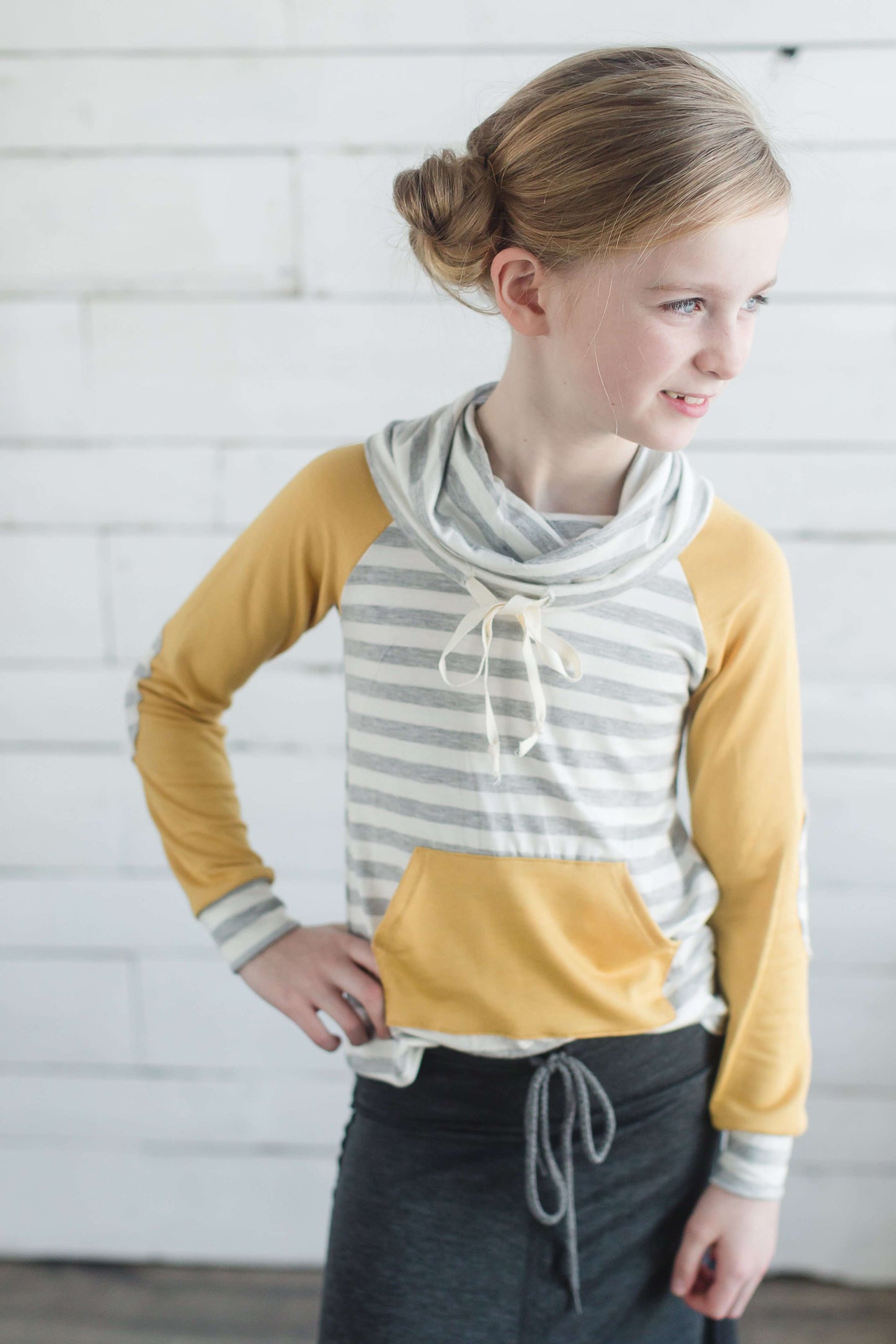 Striped Color Block Cowl Neck Girls