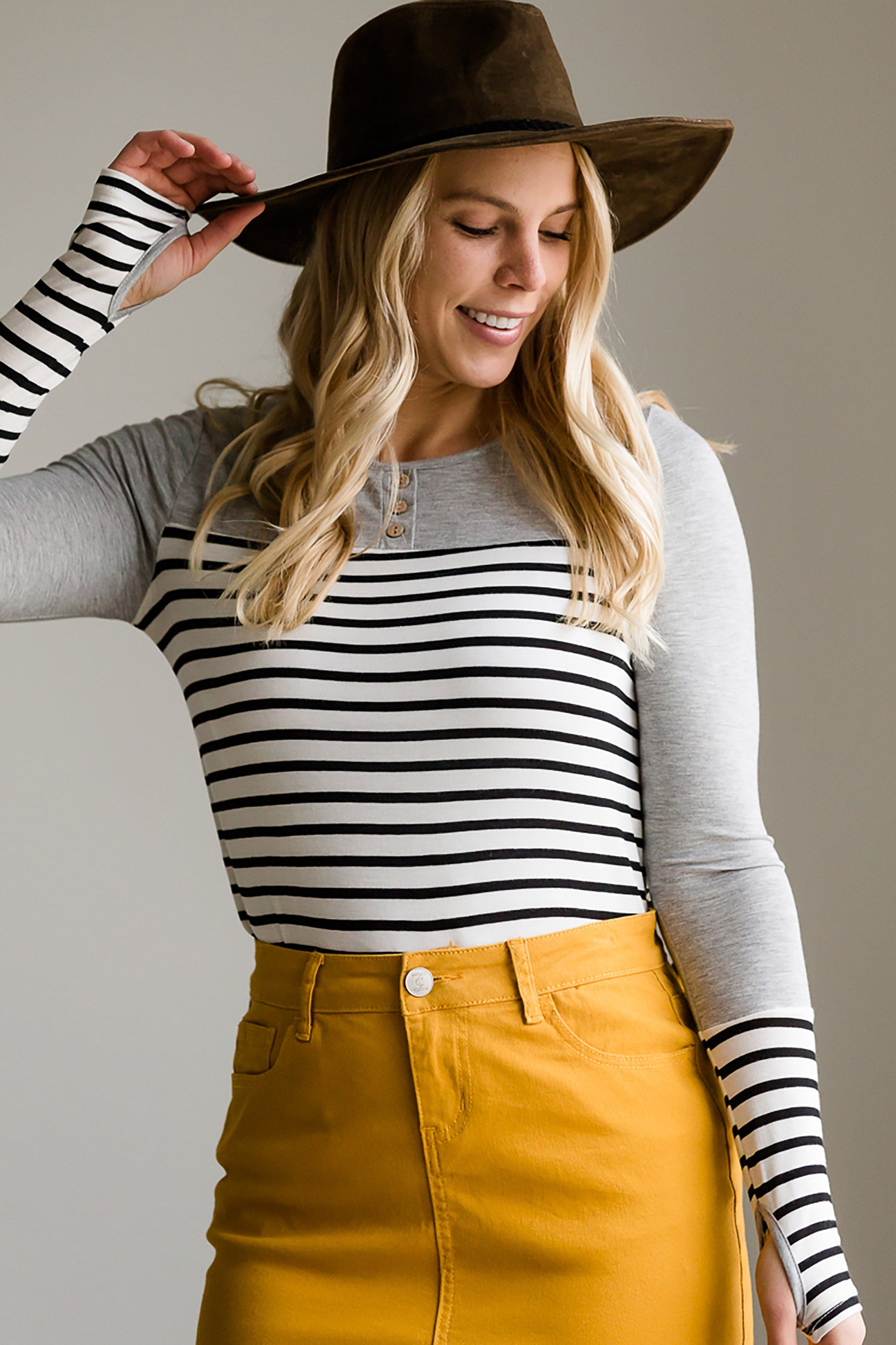 Striped Contrast Sleeve Top - FINAL SALE Tops