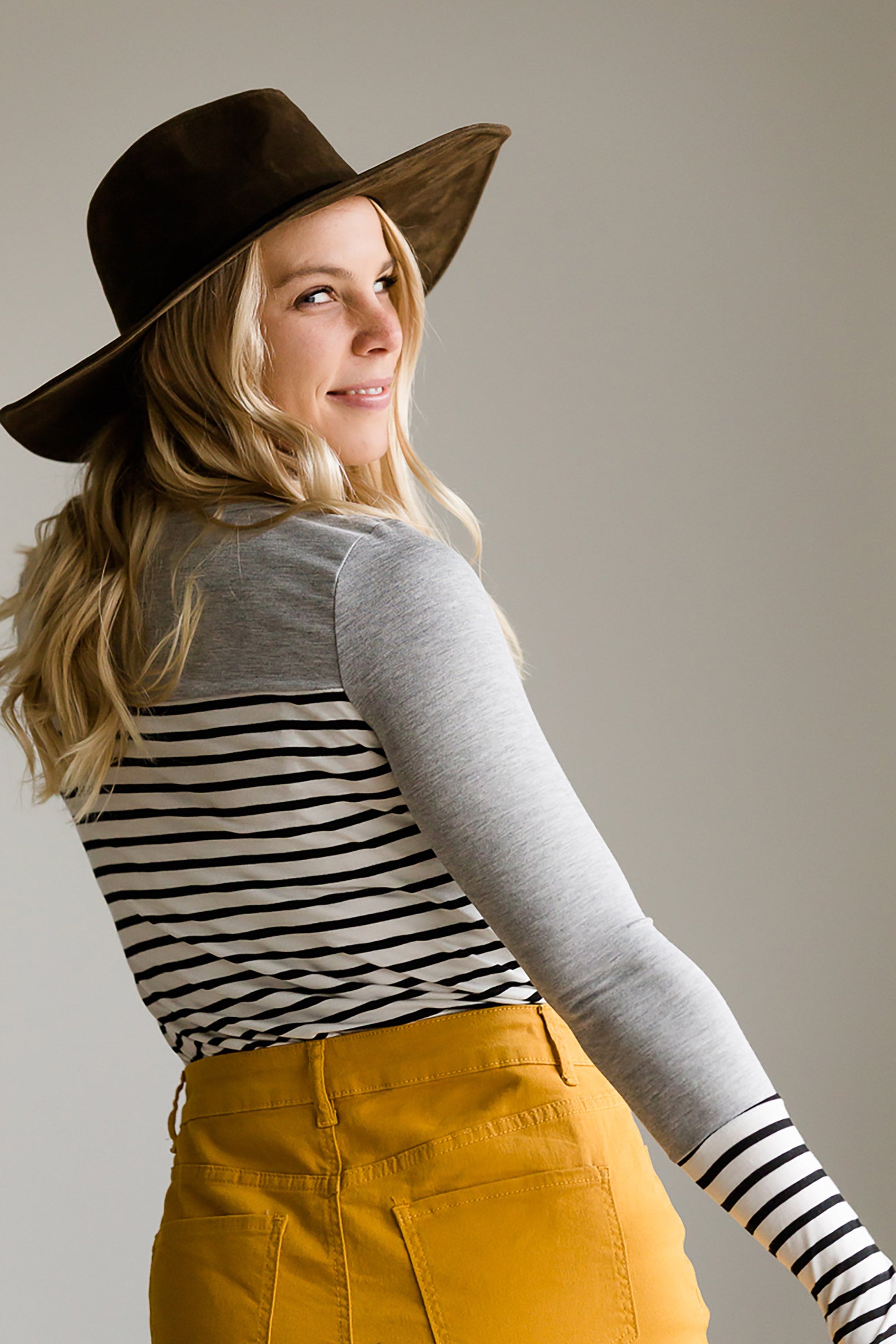 Striped Contrast Sleeve Top - FINAL SALE Tops