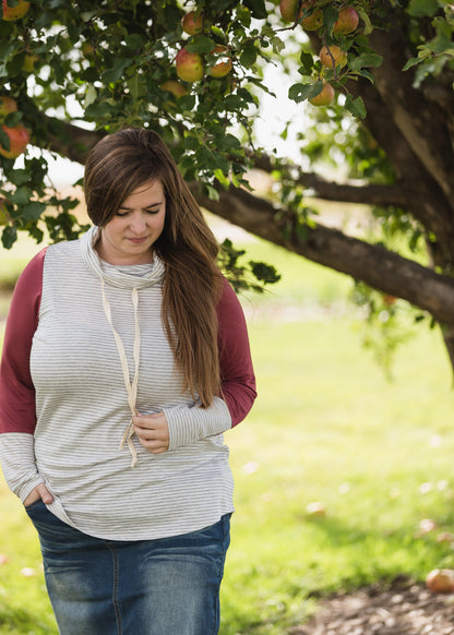 Striped Cozy Cowl Neck Top - FINAL SALE Tops