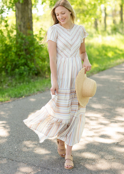 Striped Flutter Sleeve Maxi Dress Dresses