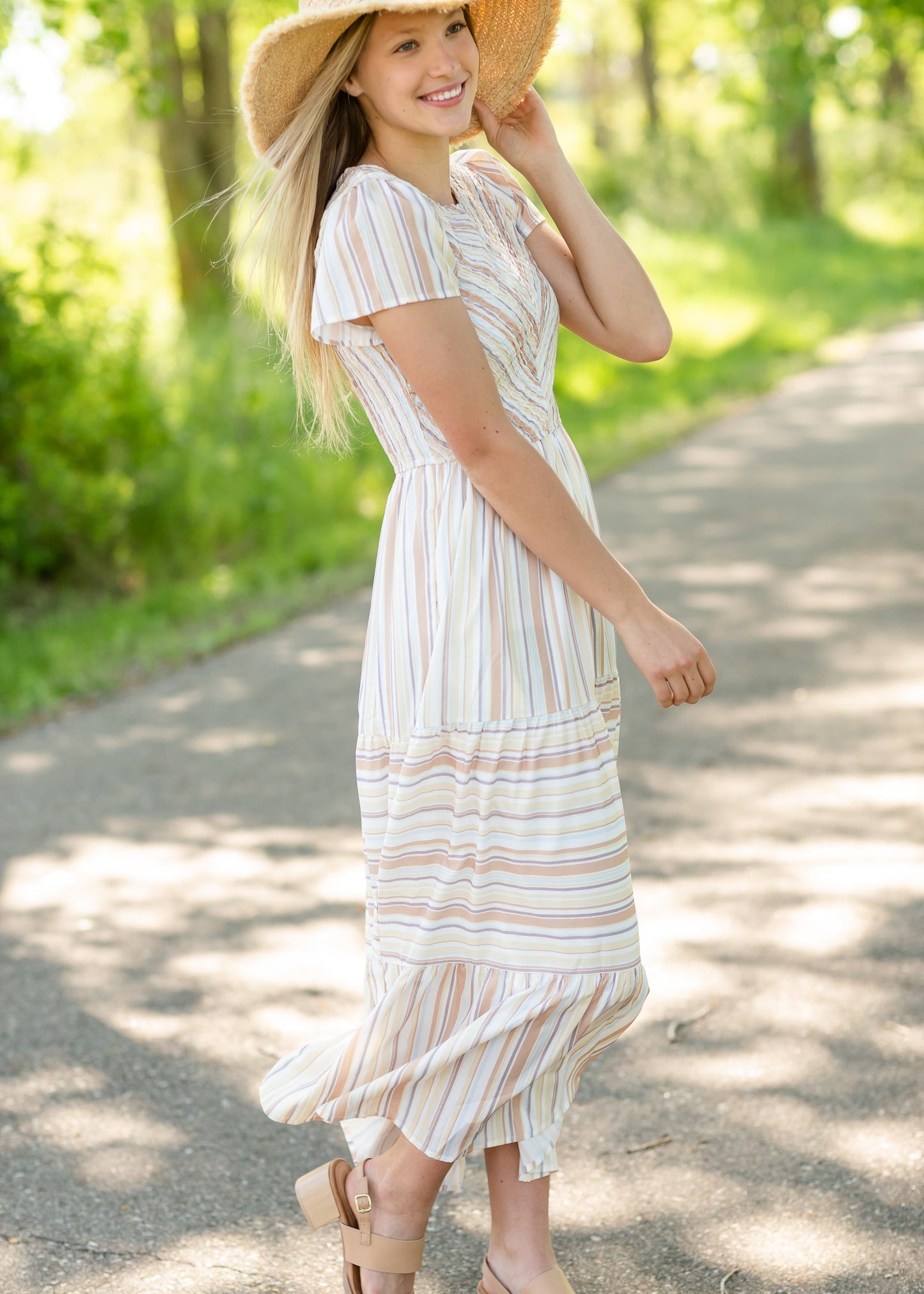 Striped Flutter Sleeve Maxi Dress Dresses