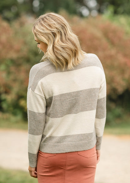 Striped Half Zip Soft Knit Sweater FF Tops