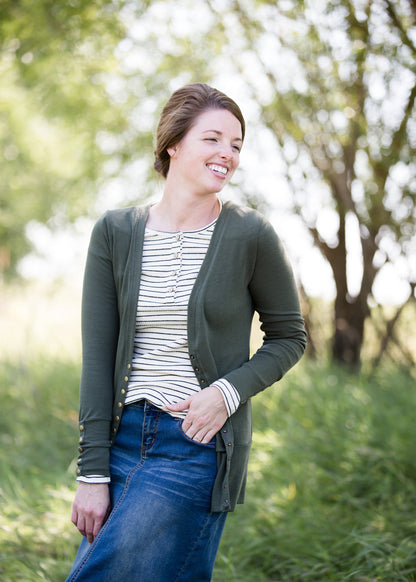 Striped Henley Ribbed Top - FINAL SALE Tops