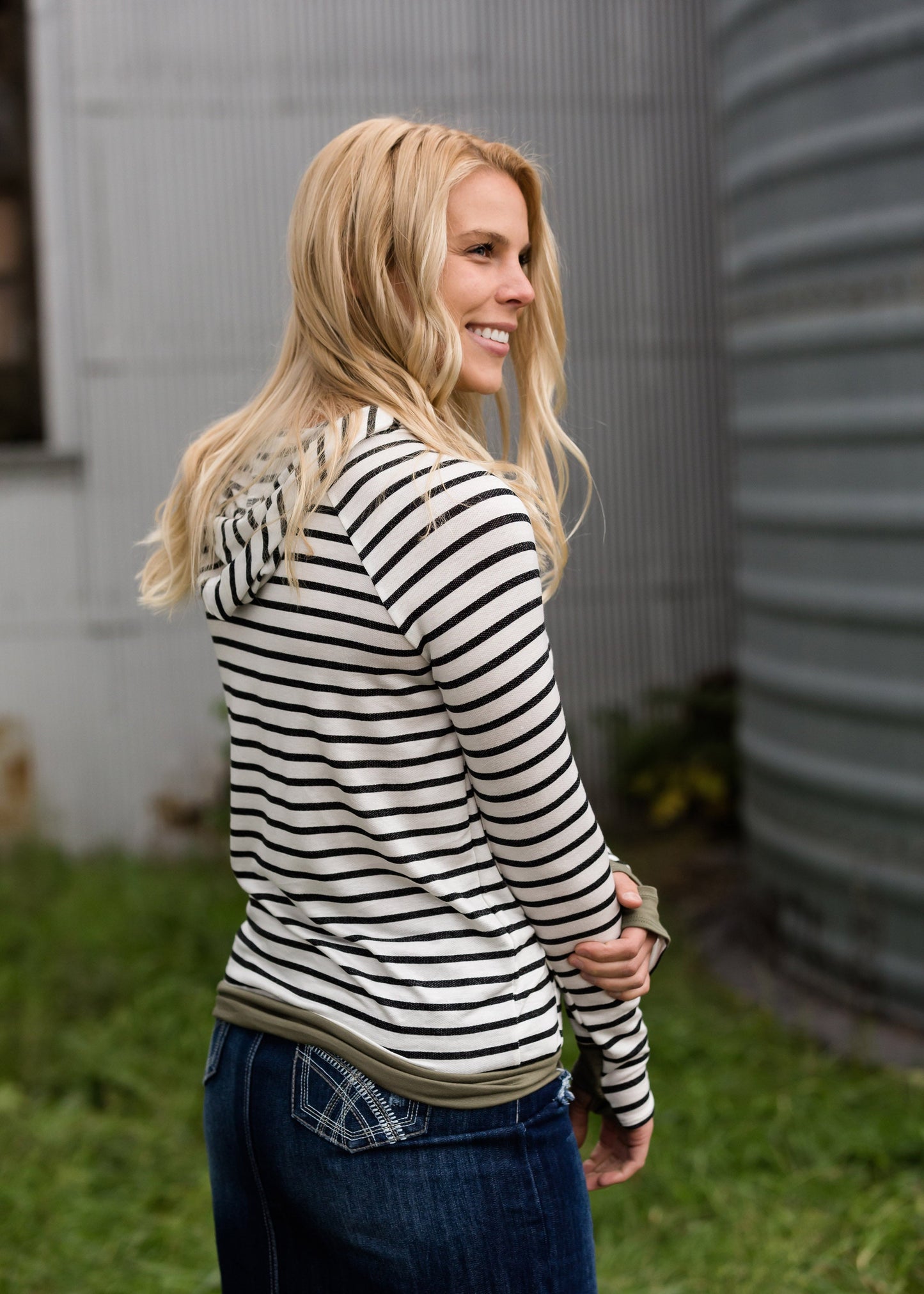 Striped Hooded Pullover Top - FINAL SALE Tops