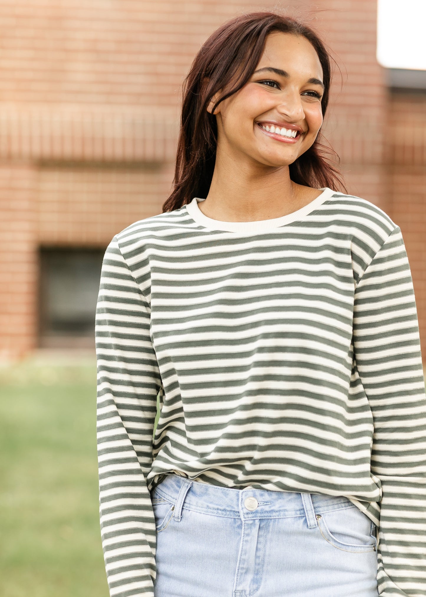 Striped Long Sleeve Knit Top FF Tops