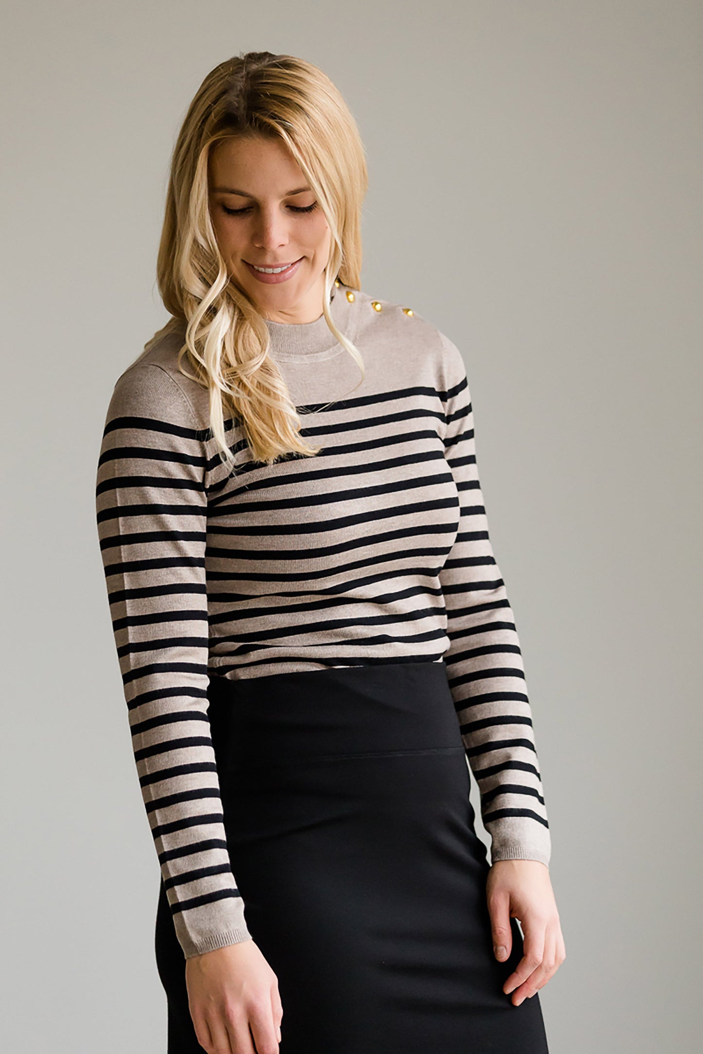 Striped Mock Turtleneck - FINAL SALE Tops