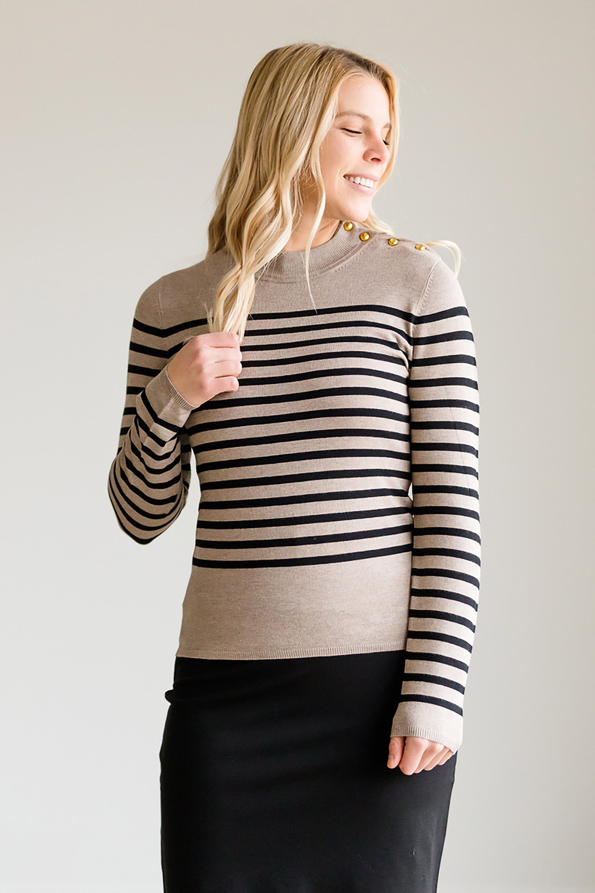 Striped Mock Turtleneck - FINAL SALE Tops