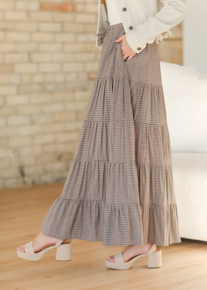 Striped Pull-on Tiered Maxi Skirt FF Skirts