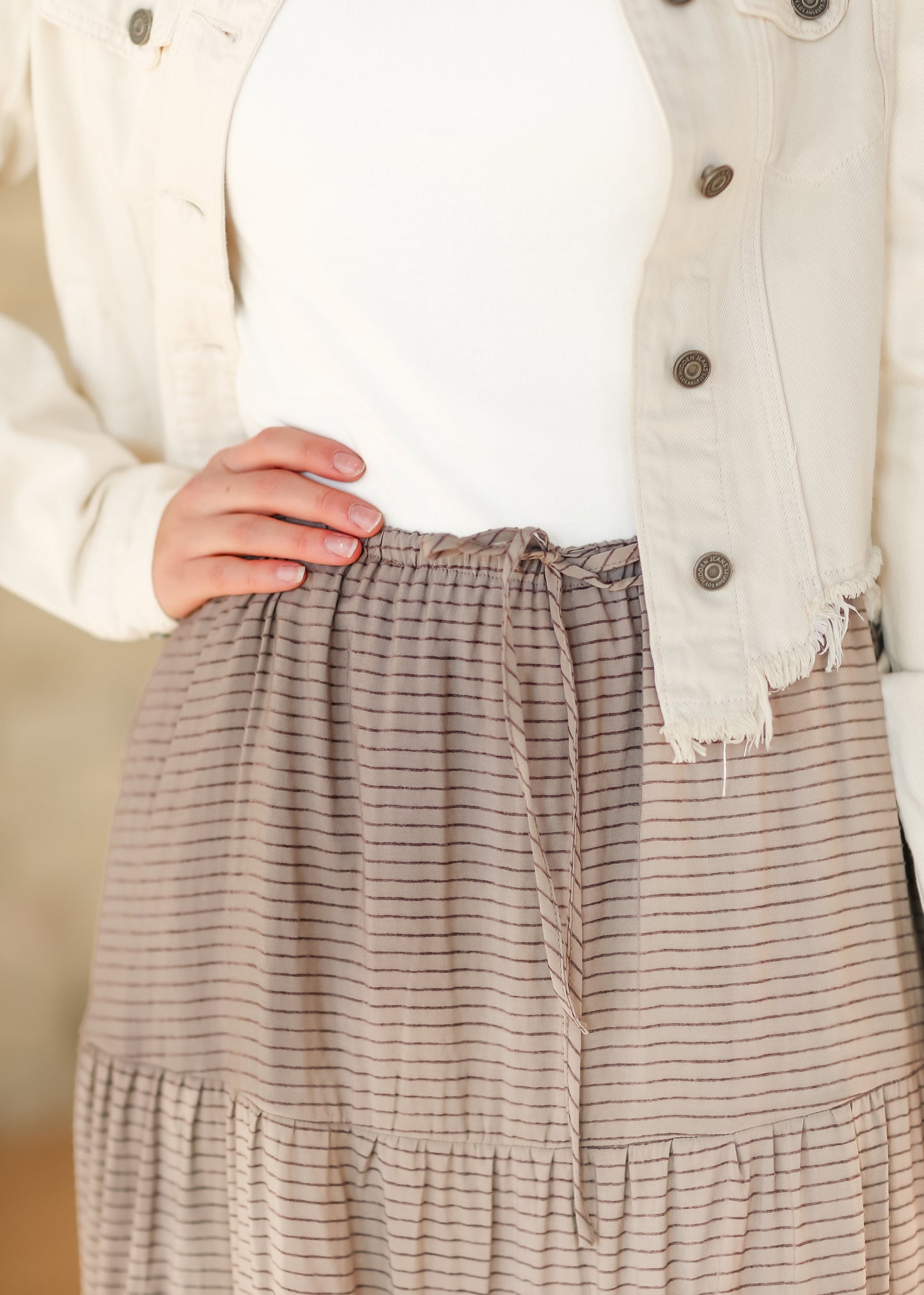 Striped Pull-on Tiered Maxi Skirt FF Skirts