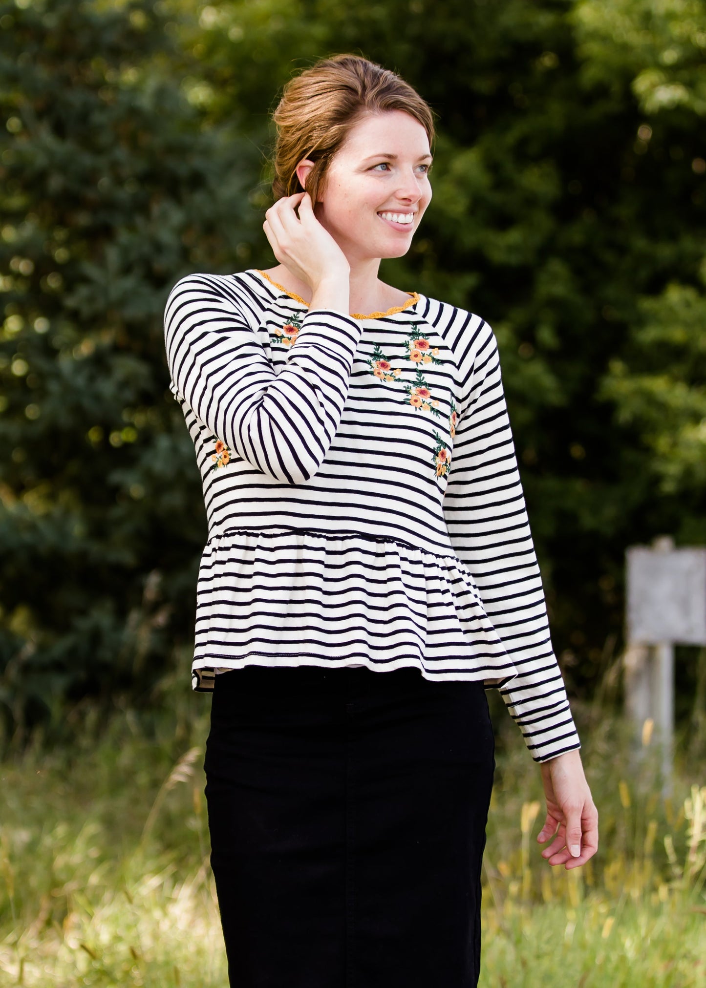 Striped Raglan Embroidered Top - FINAL SALE Tops