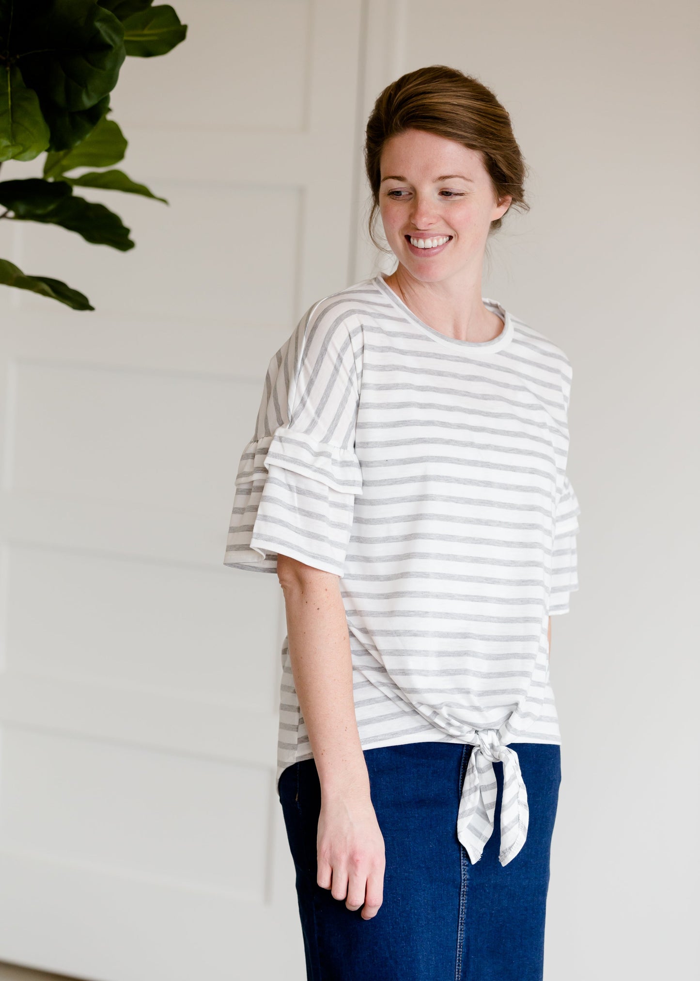 Striped Ruffle Hem Tie Top - FINAL SALE Tops