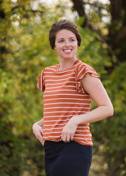 Striped Ruffle Sleeve Tee - FINAL SALE Tops