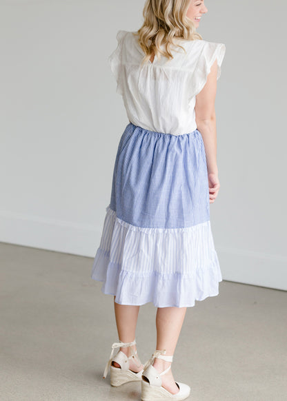 Striped Tiered Cotton Midi Skirt - FINAL SALE Skirts