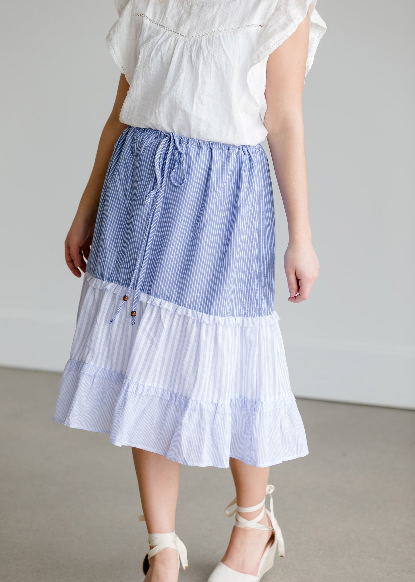 Striped Tiered Cotton Midi Skirt - FINAL SALE Skirts