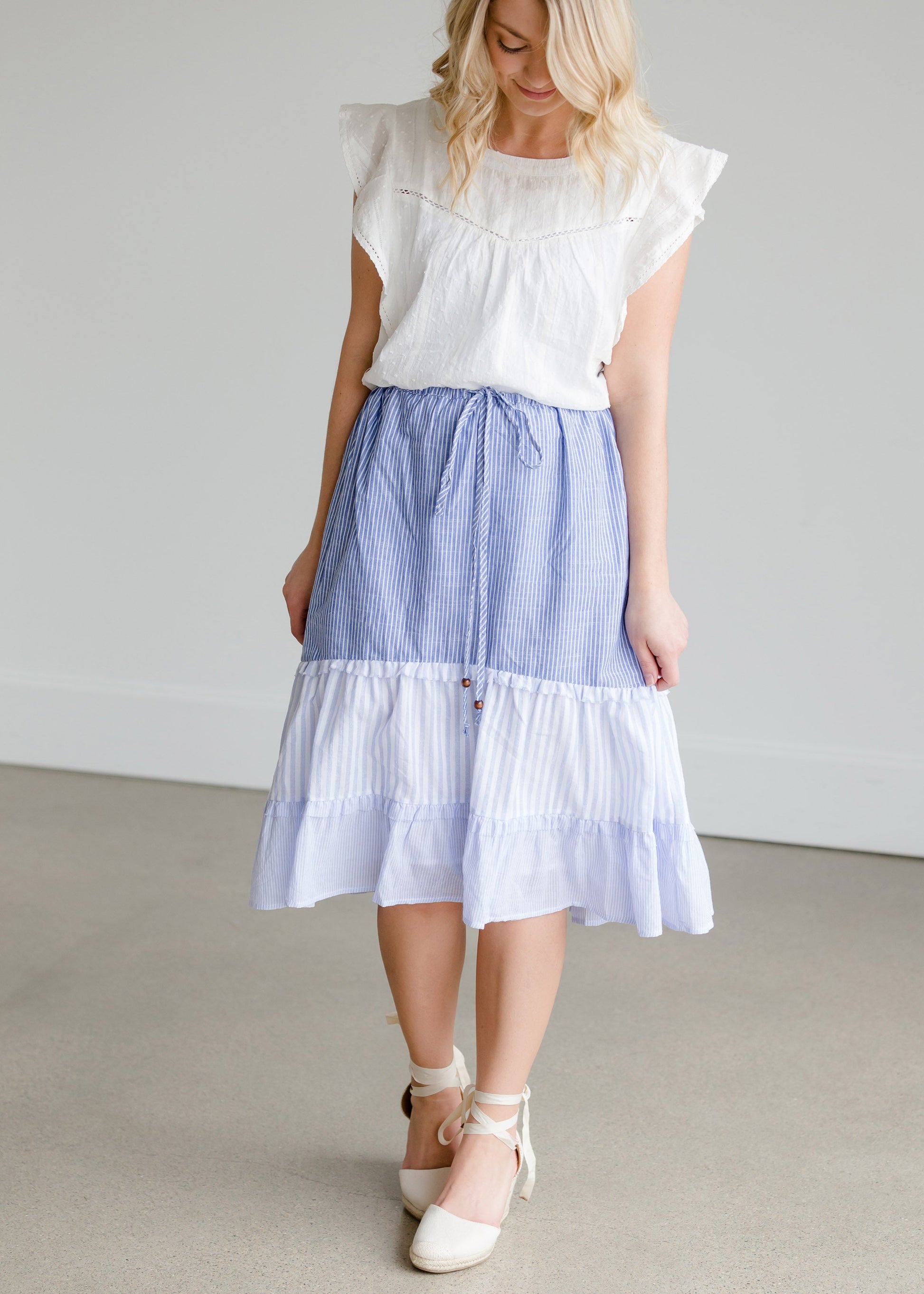 Striped Tiered Cotton Midi Skirt - FINAL SALE Skirts