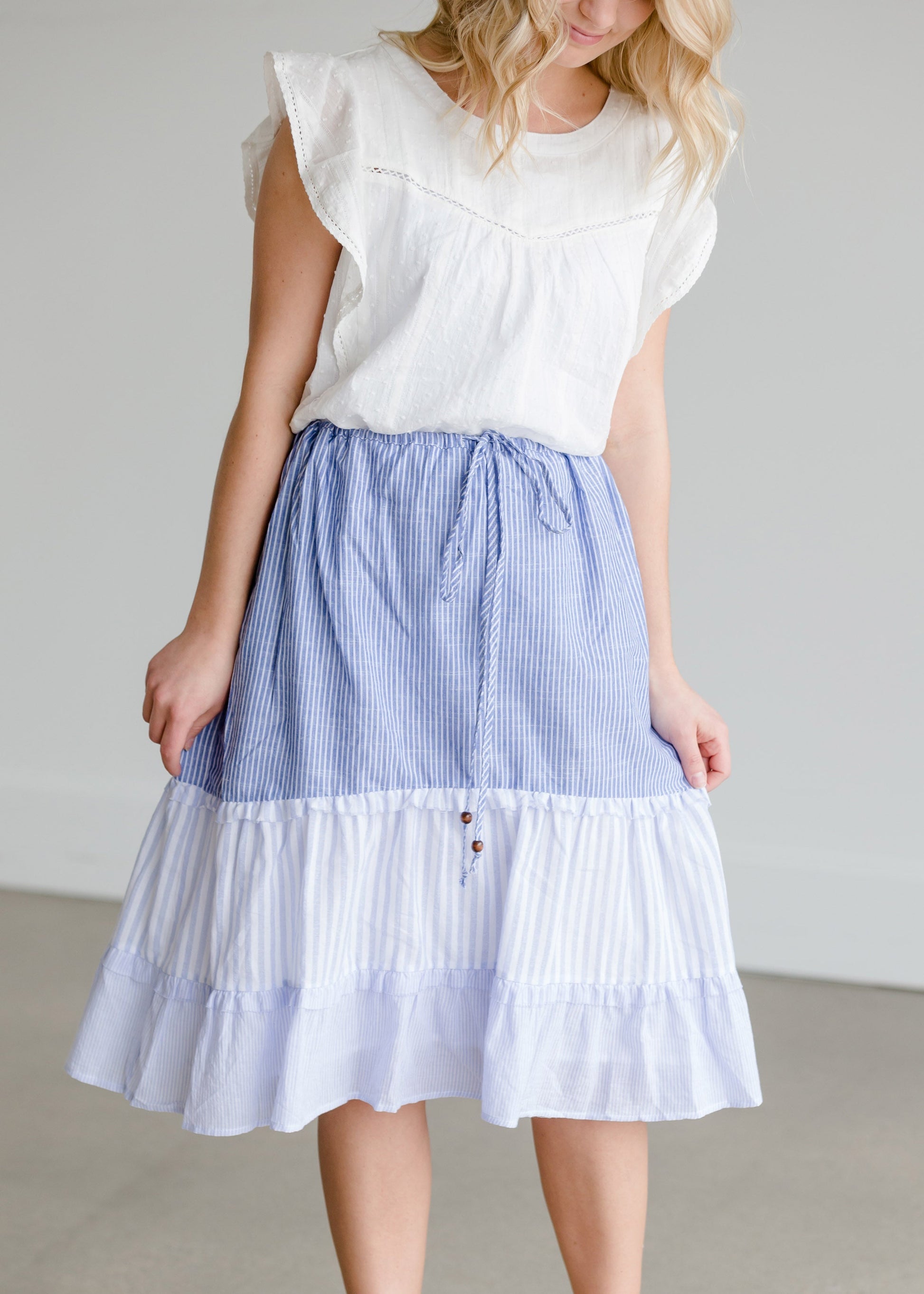 Striped Tiered Cotton Midi Skirt - FINAL SALE Skirts