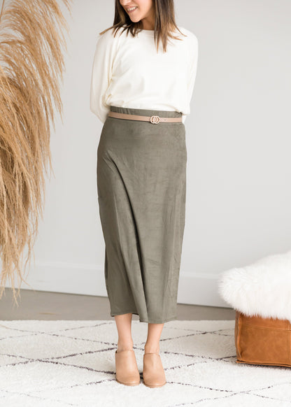 Suede Olive Pencil Midi Skirt - FINAL SALE Skirts