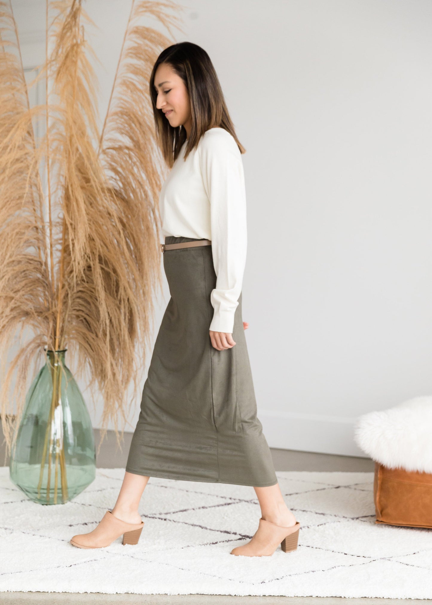 Suede Olive Pencil Midi Skirt - FINAL SALE Skirts