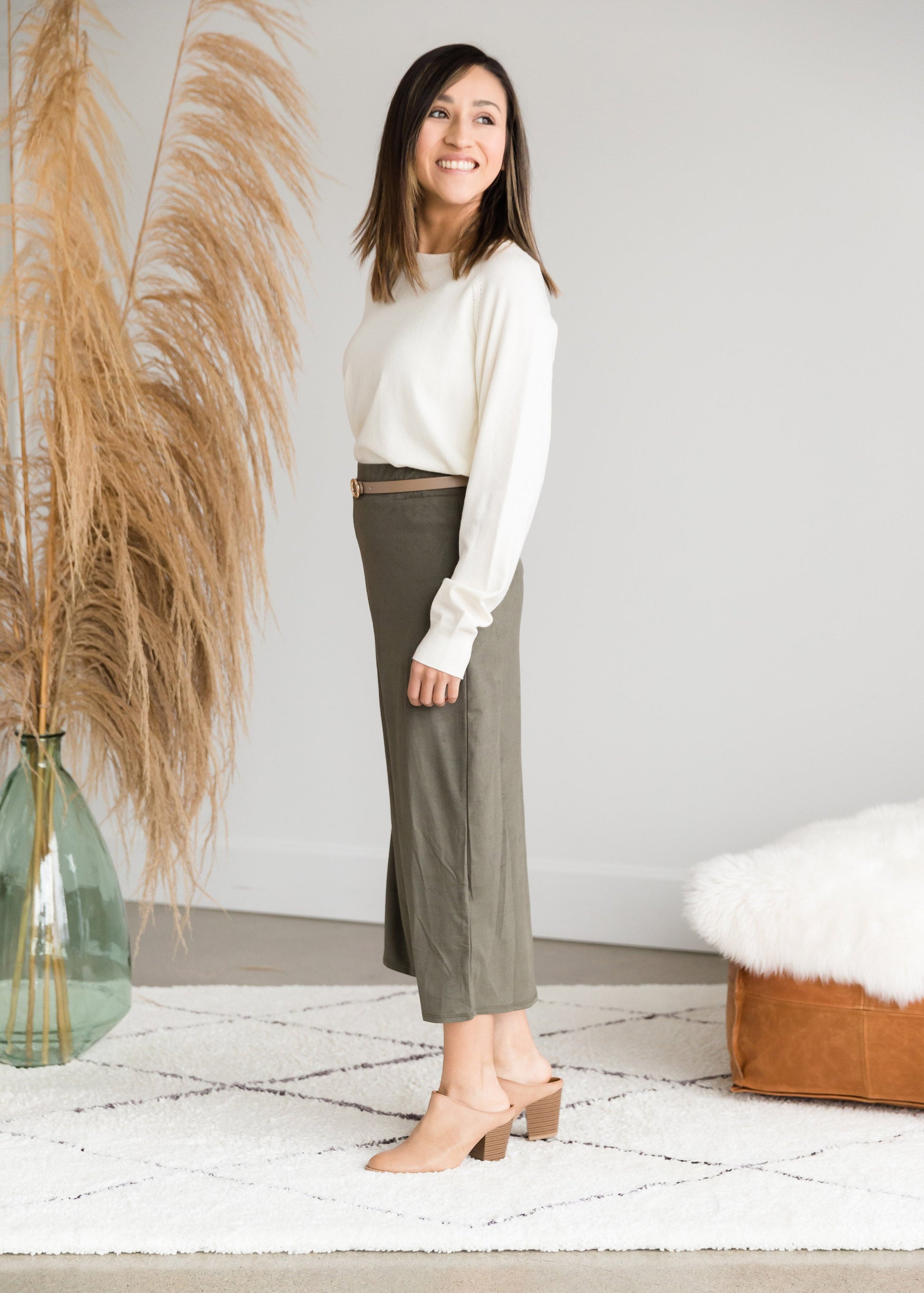 Suede Olive Pencil Midi Skirt - FINAL SALE Skirts