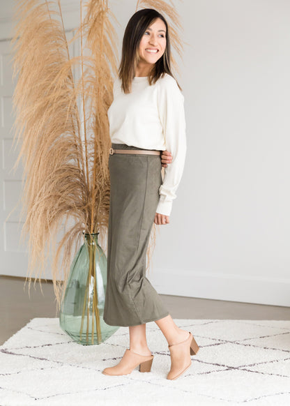 Suede Olive Pencil Midi Skirt - FINAL SALE Skirts