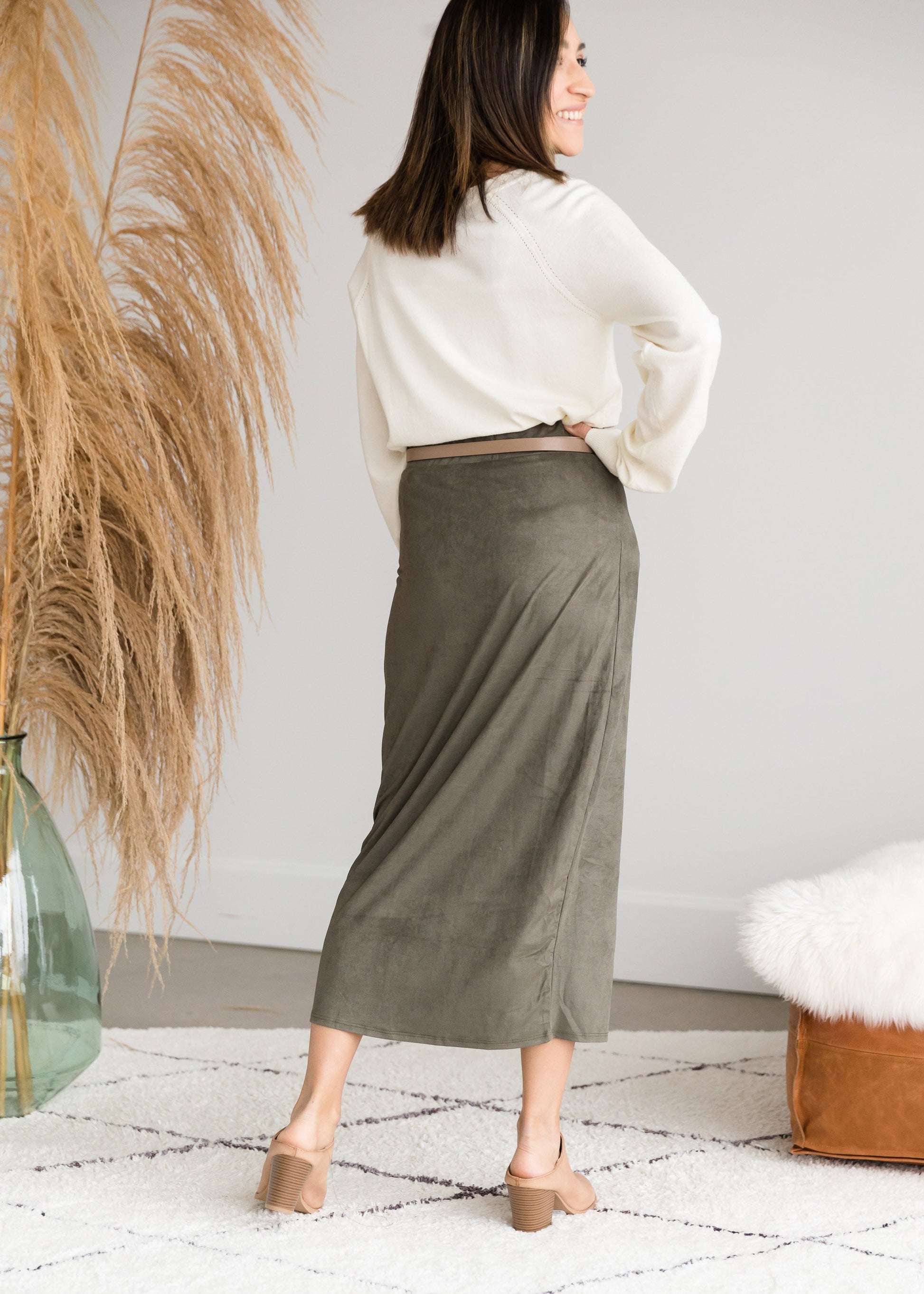 Suede Olive Pencil Midi Skirt - FINAL SALE Skirts