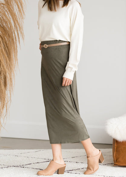 Suede Olive Pencil Midi Skirt - FINAL SALE Skirts