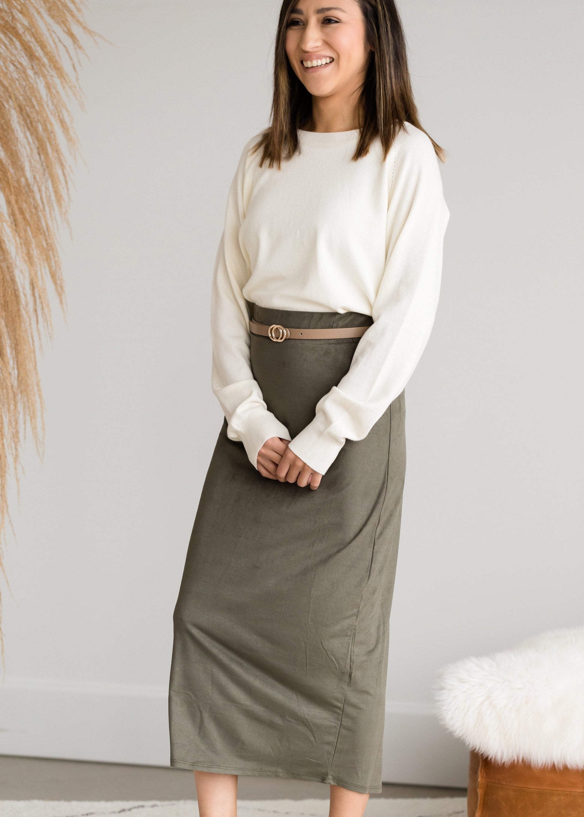 Suede Olive Pencil Midi Skirt - FINAL SALE Skirts