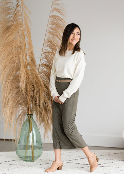 Suede Olive Pencil Midi Skirt - FINAL SALE Skirts