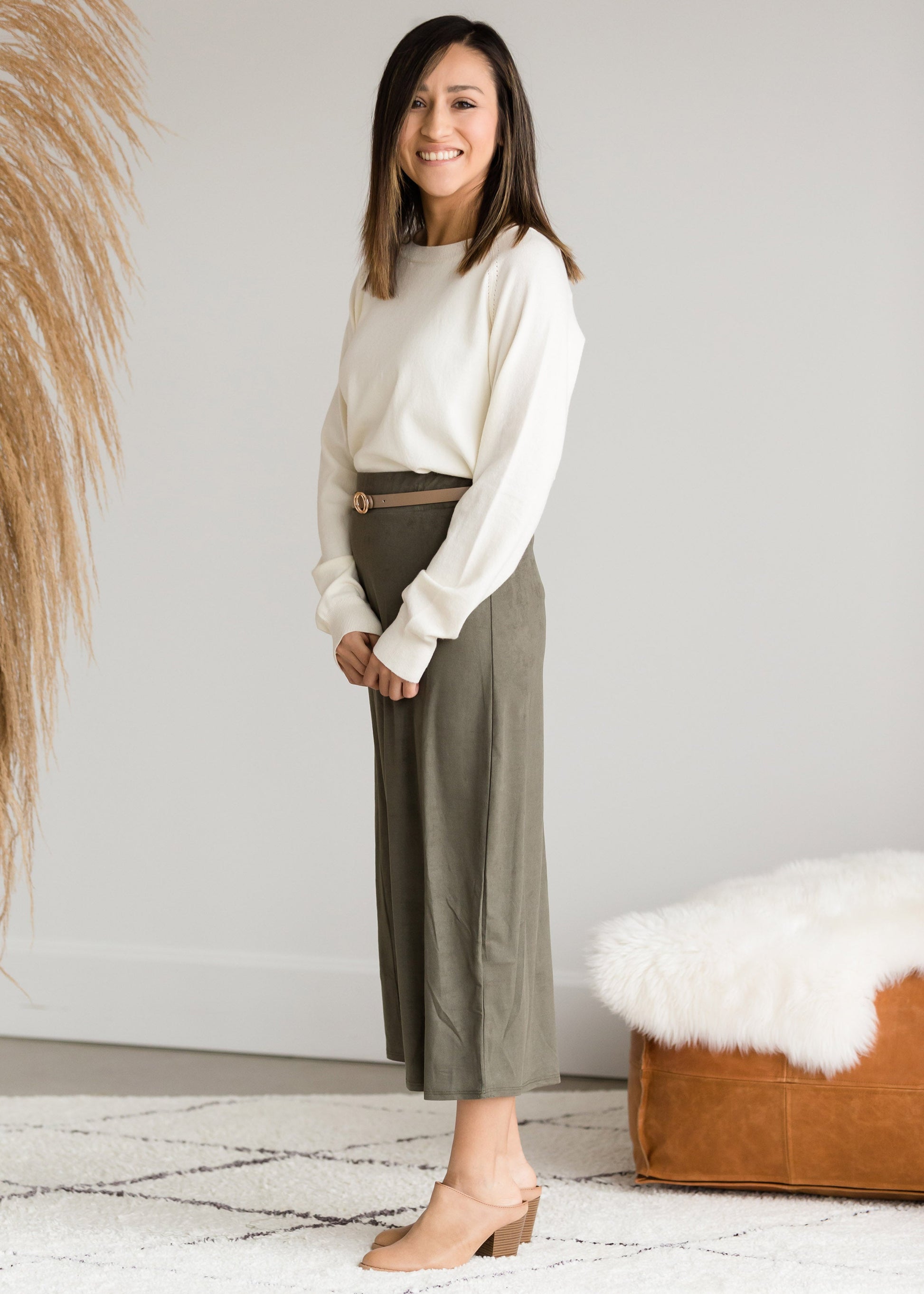 Suede Olive Pencil Midi Skirt - FINAL SALE Skirts