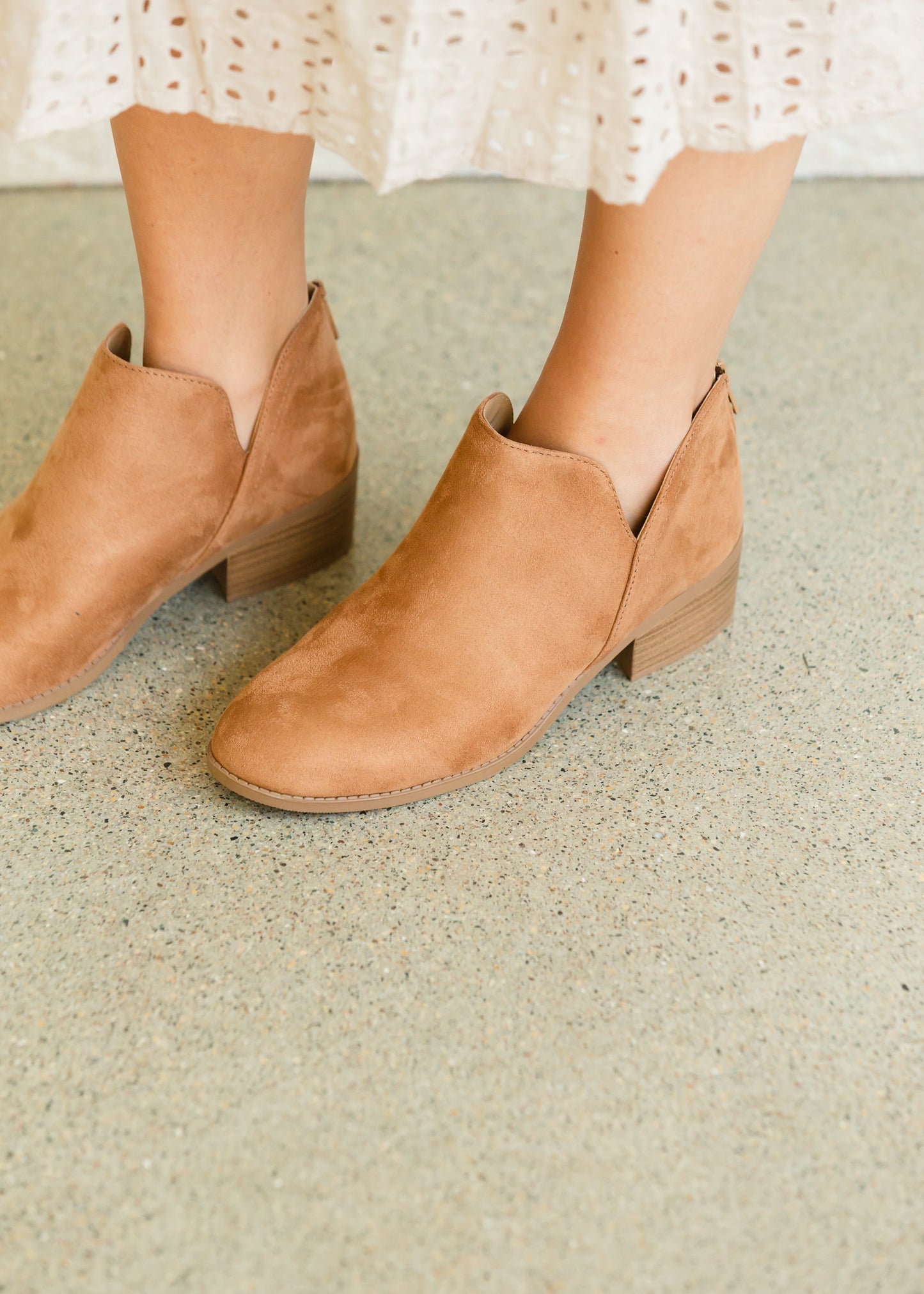 Sueded Back Zip Camel Bootie Shoes