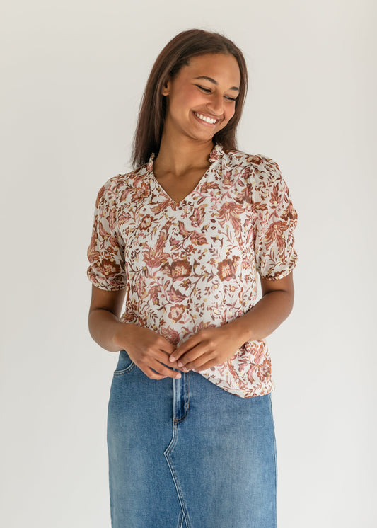 Sybil Floral Short Sleeve Top IC Tops