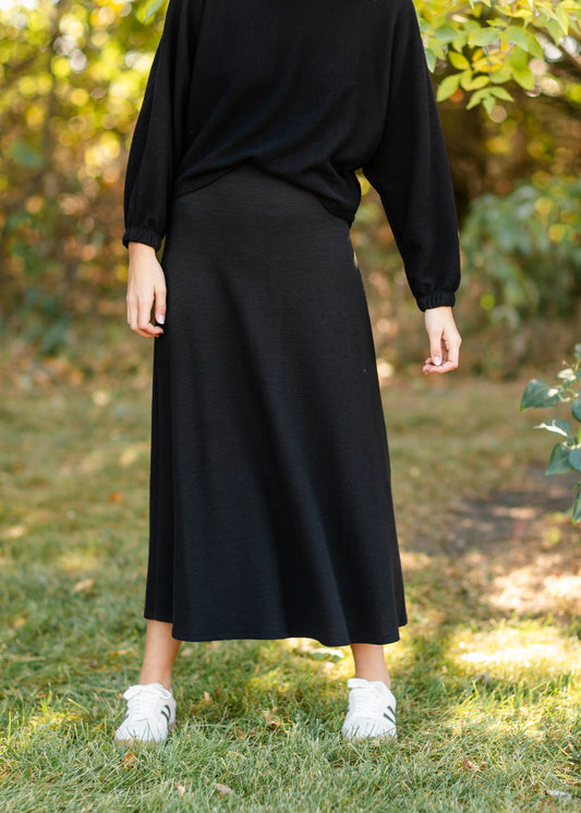 Sylvie Textured Knit Maxi Skirt FF Skirts Black / S