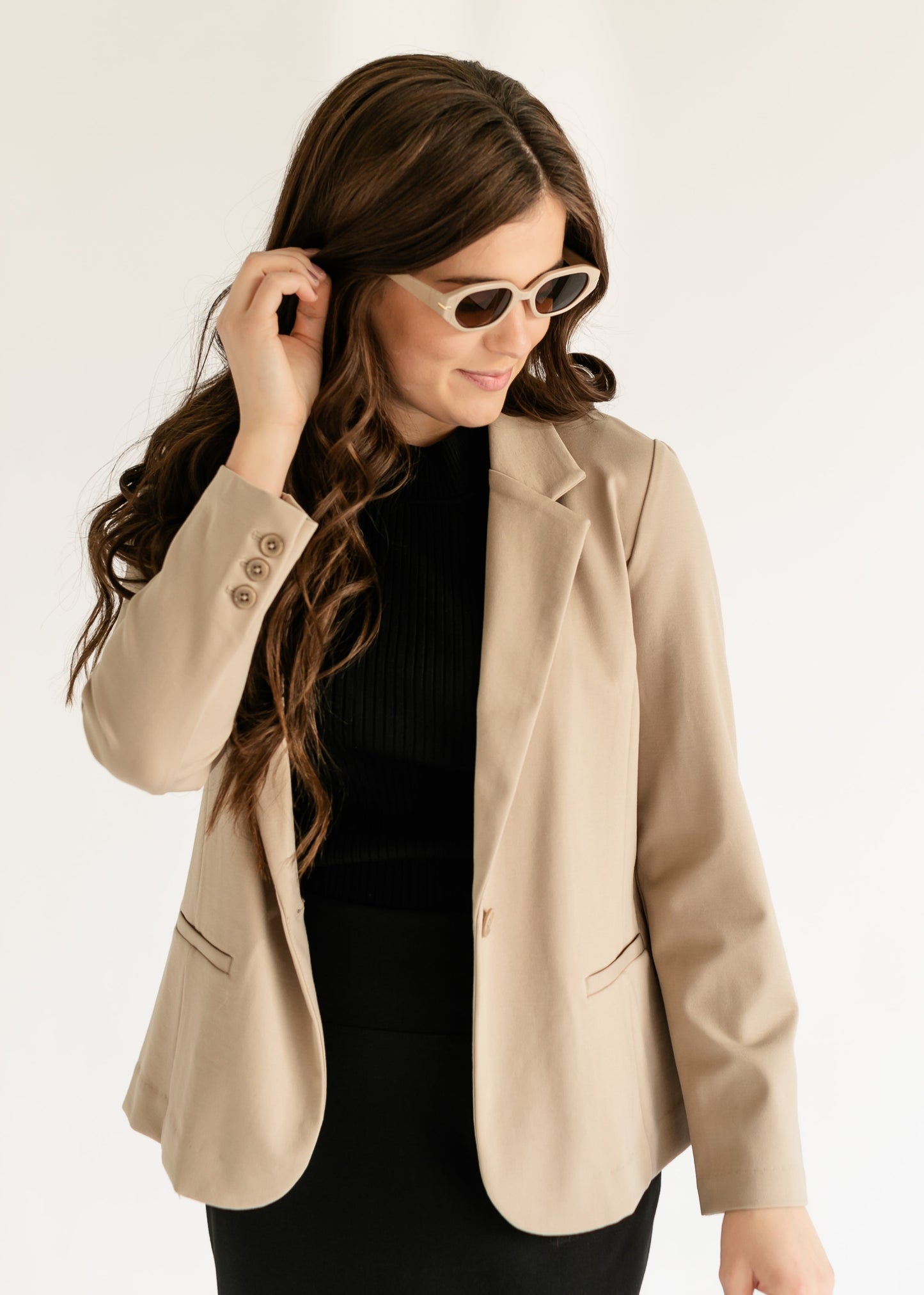 Tan Fitted Single Button Blazer FF Tops