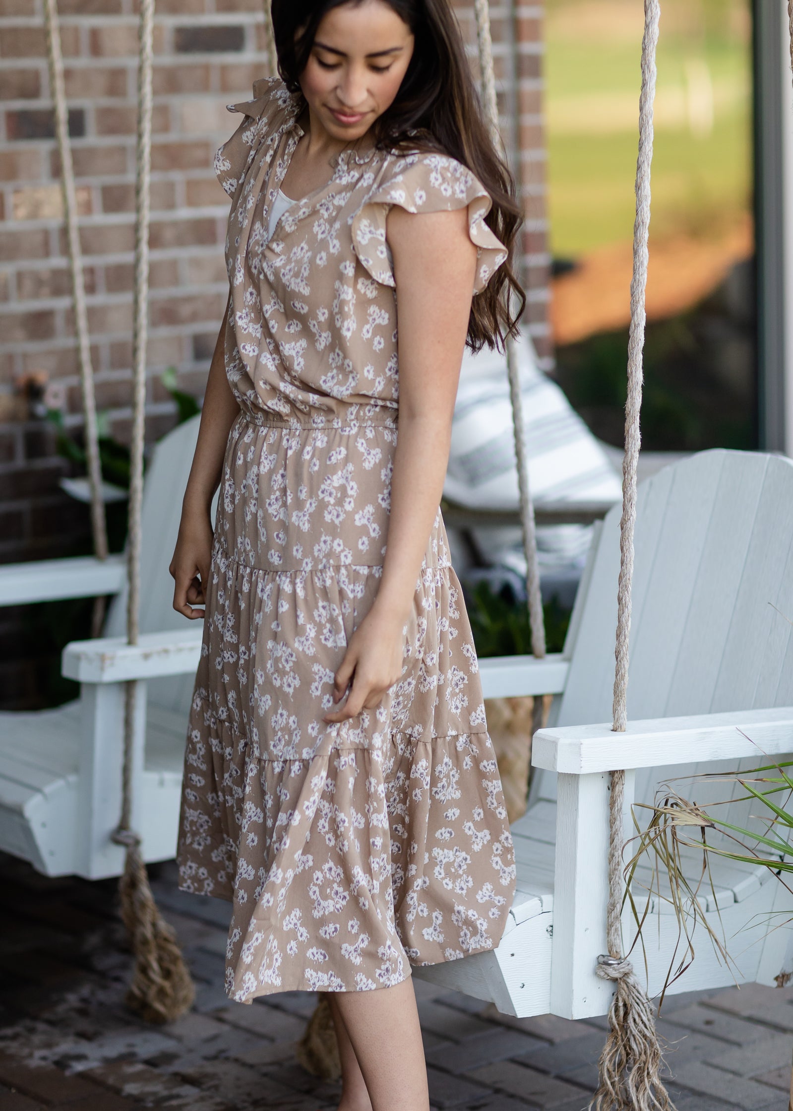 Tan Floral Print Ruffled Maxi Dress - FINAL SALE Dresses