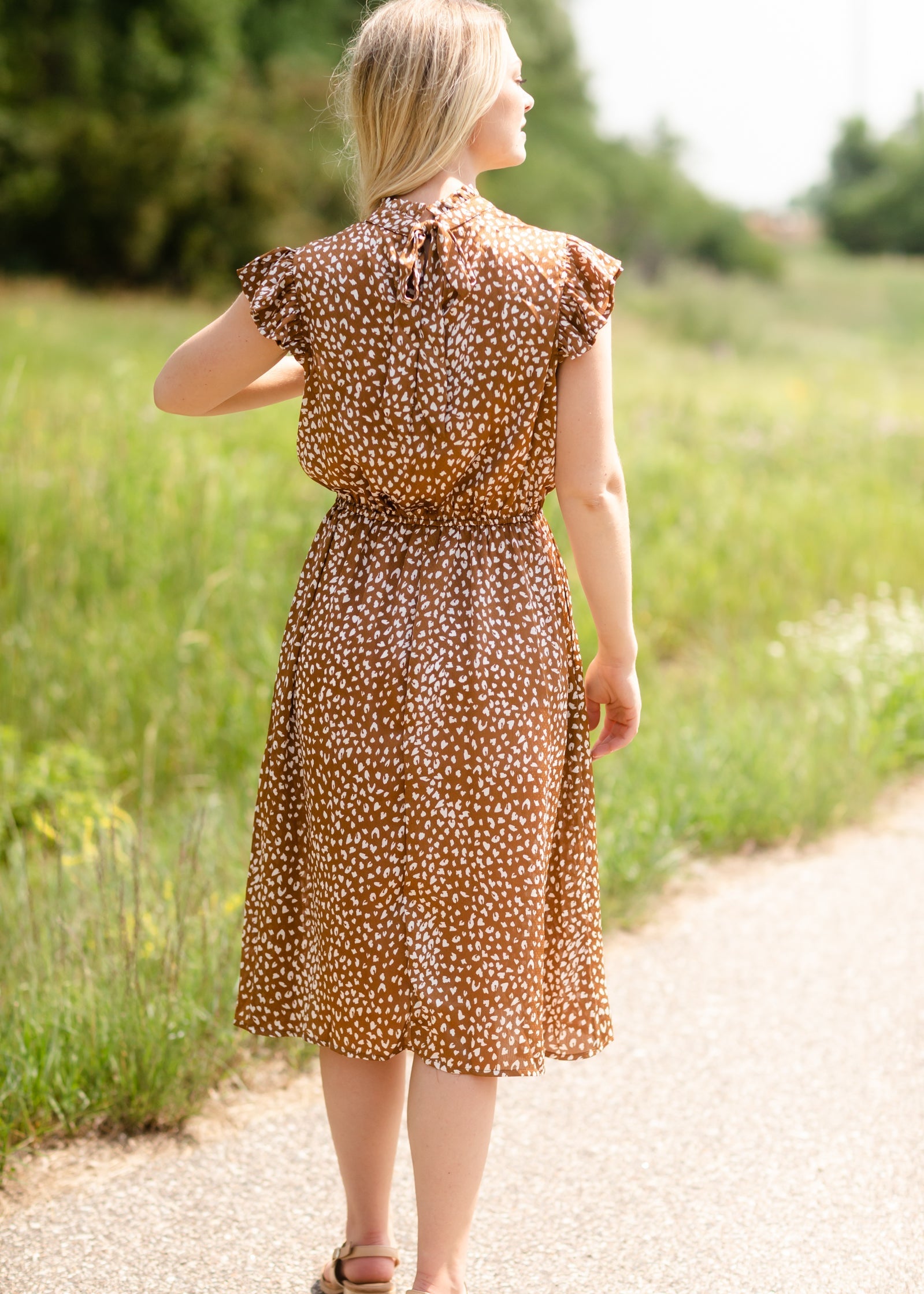 Tan Printed Midi Dress Dresses