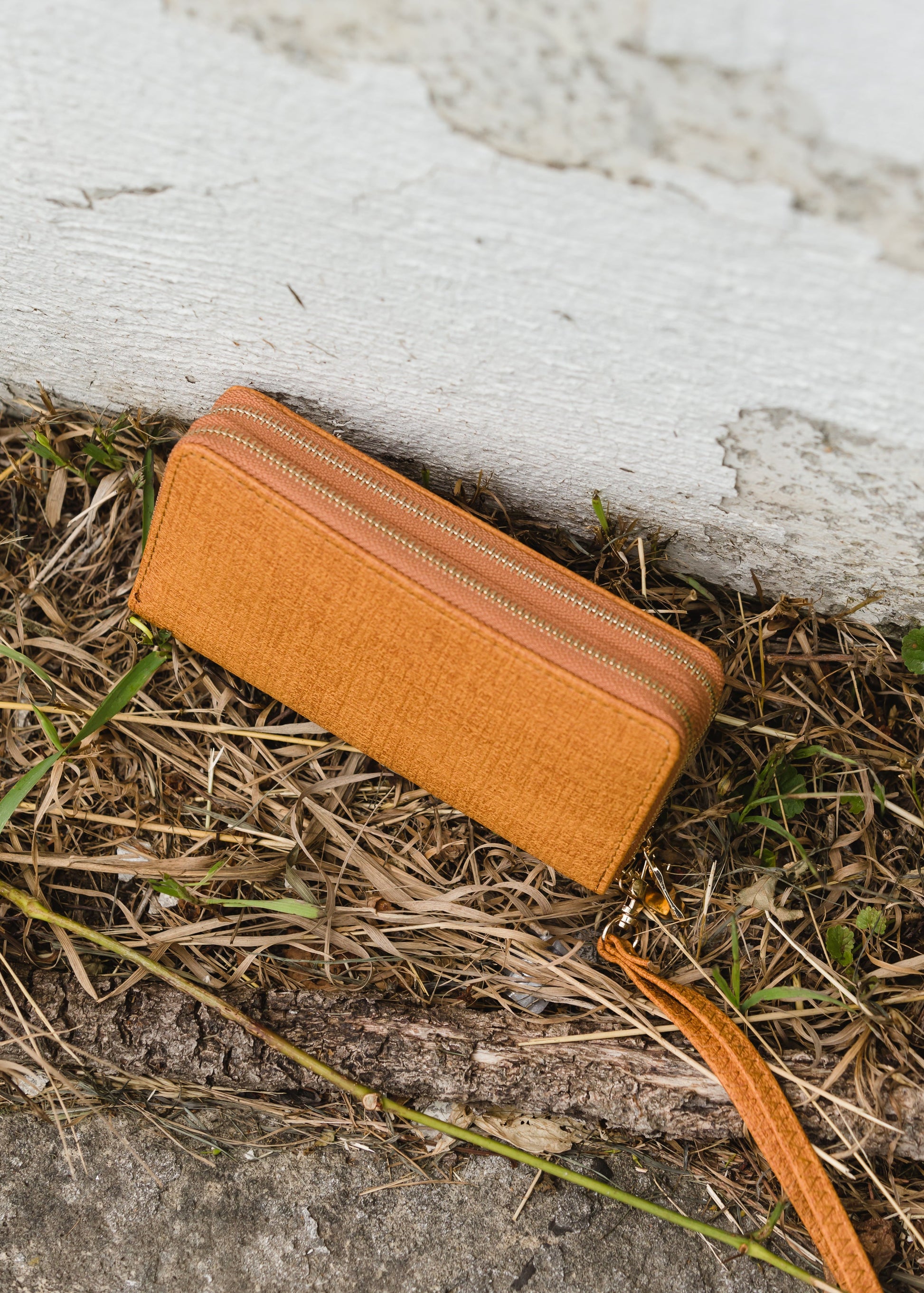 Tan Stitched Double Zipper Wallet Accessories